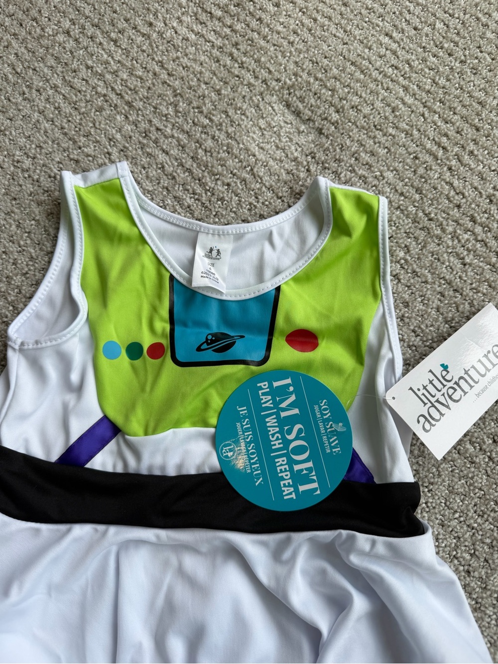 Little Adventures Girls' Glow Green Space-Print Buzz Lightyear Inspired Dress
